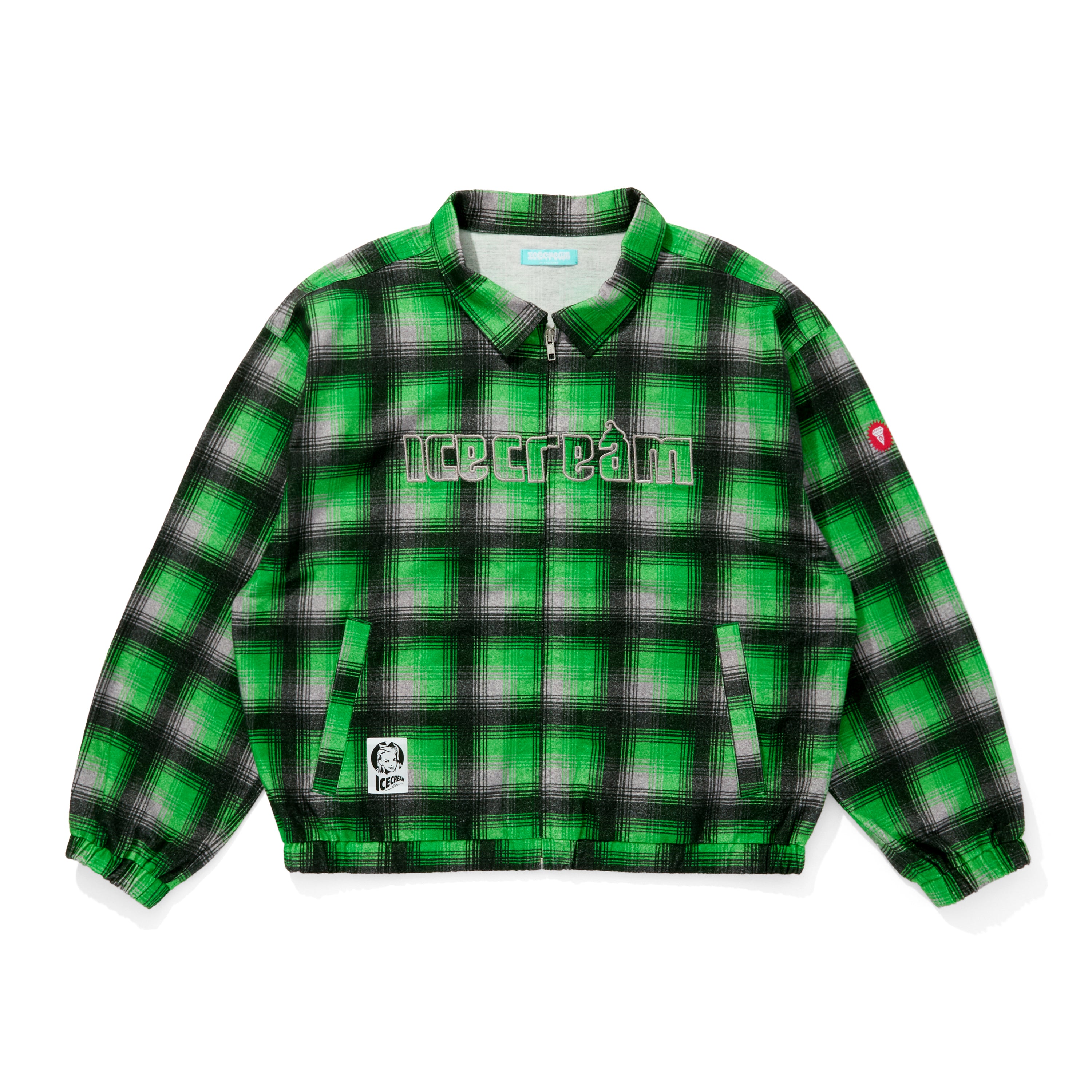 画像をギャラリービューアに読み込む, APPLIQUE LOGO FLANNEL CHECK ZIP UP SHIRT