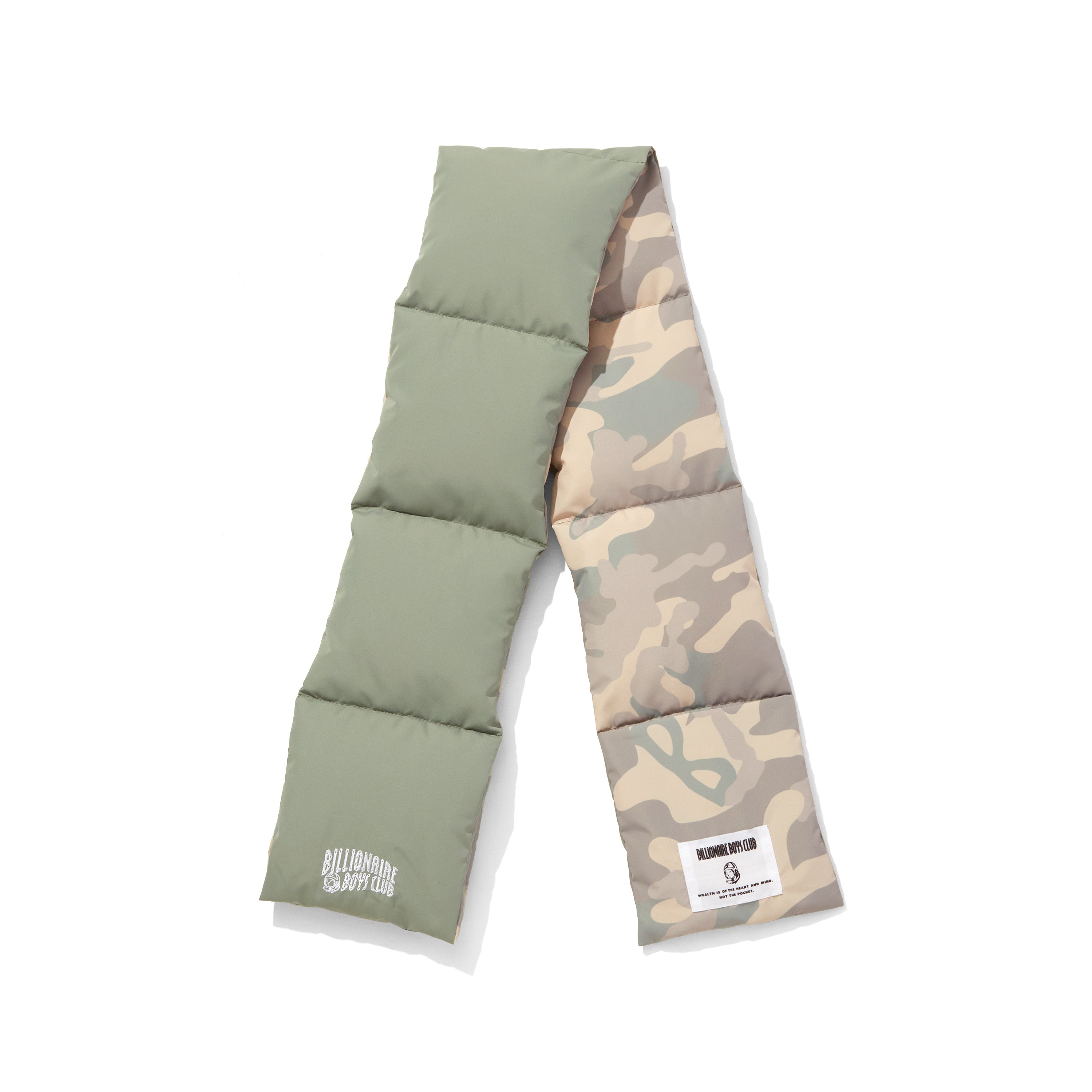 Load image into Gallery viewer, BILLIONAIRE BOYS CLUB x FIRST DOWN REVERSIBLE DOWN SCARF MICROFT®/CAMOUFLAGE
