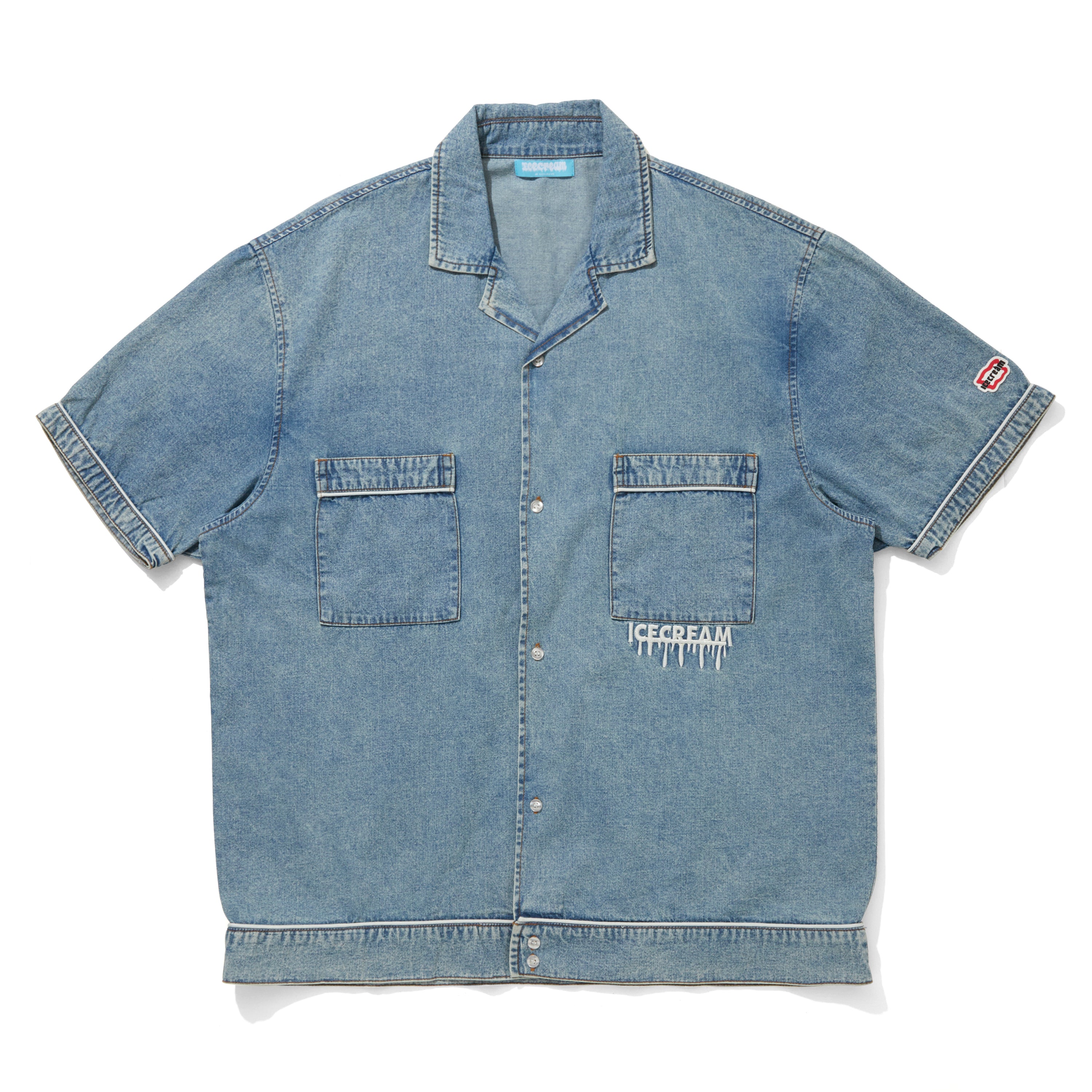 Load image into Gallery viewer, EMBOSS LOGO DENIM PIPING SHIRT
