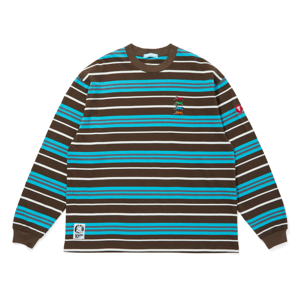 EMBROIDERED LOGO MULTI BORDER L/S T-SHIRT