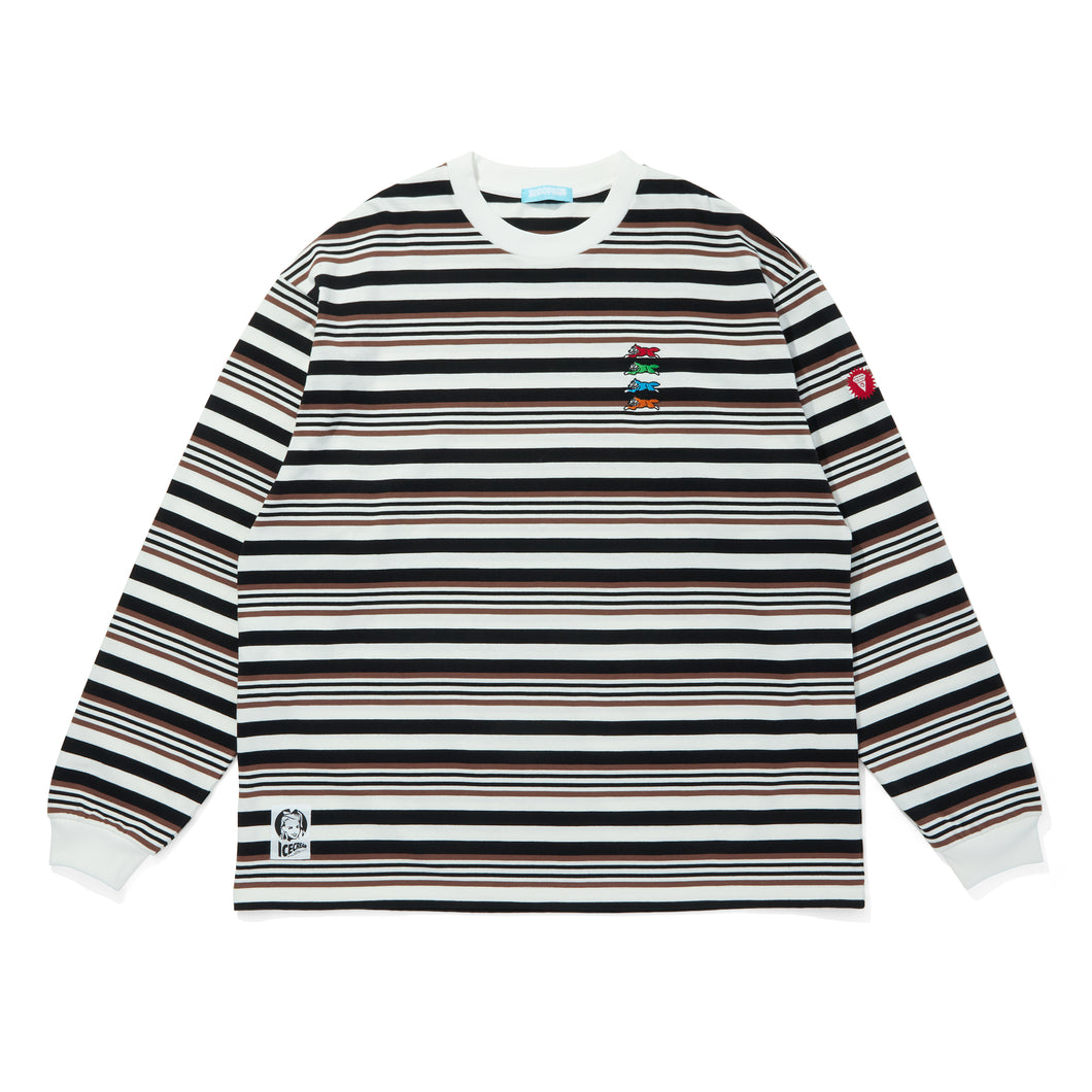 EMBROIDERED LOGO MULTI BORDER L/S T-SHIRT