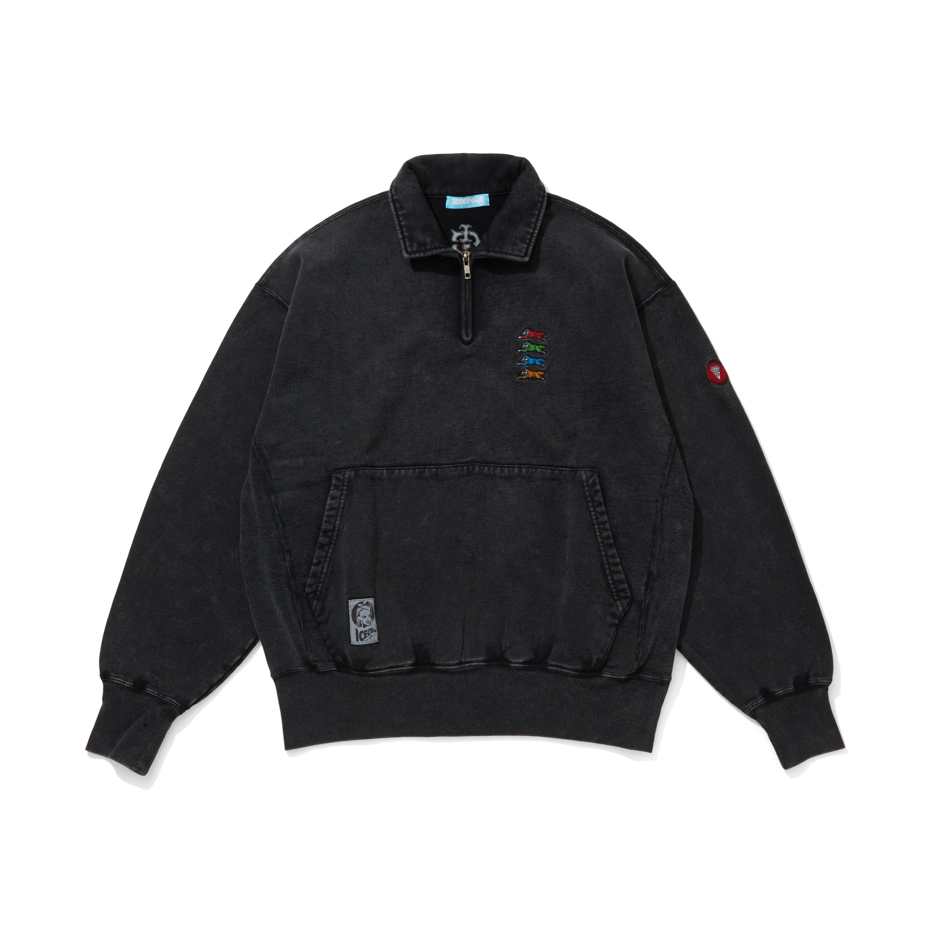 画像をギャラリービューアに読み込む, EMBROIDERED LOGO DAMAGED HAFE ZIP SWEATSHIRT
