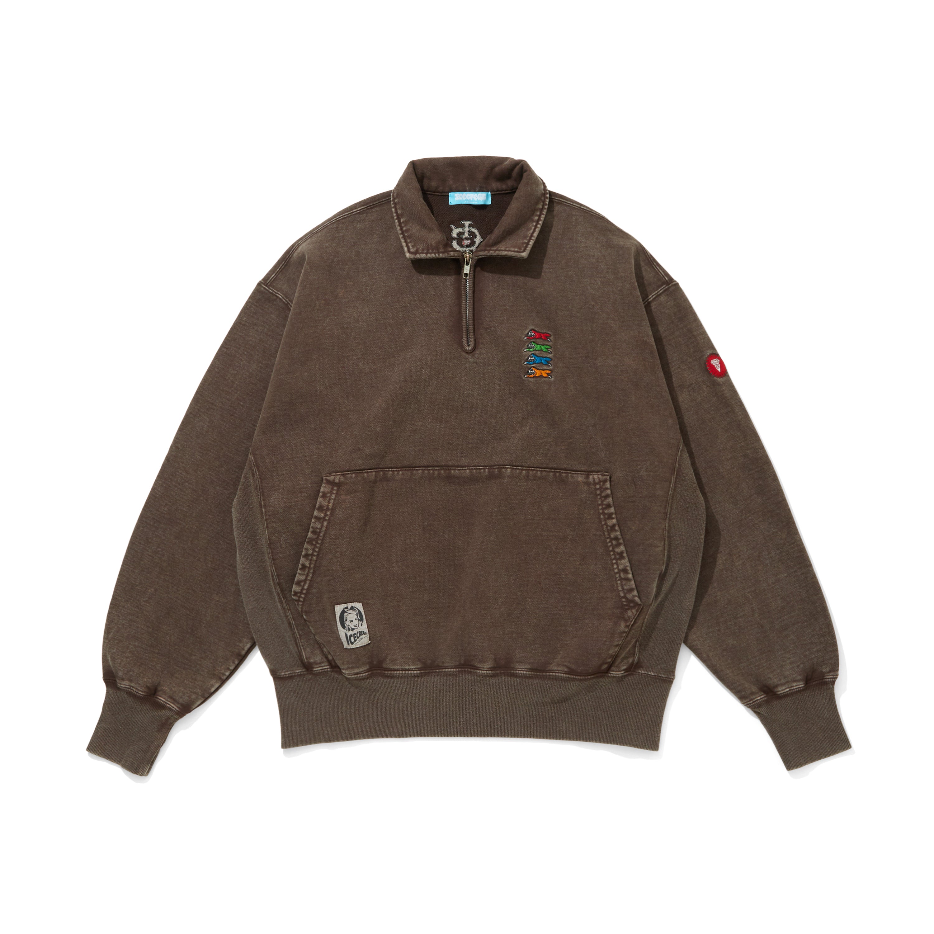 Load image into Gallery viewer, Embroidered Logo Damaged Hafe Zip Sweatshirt
