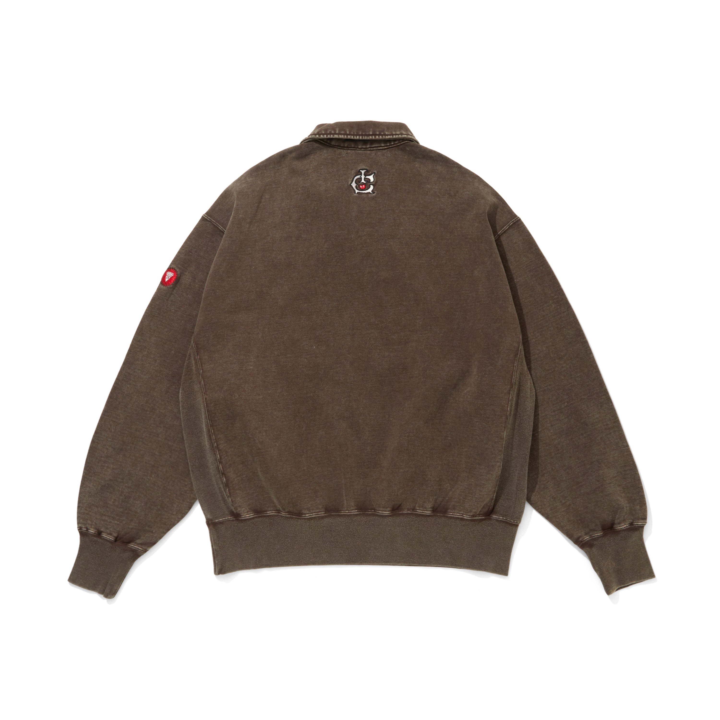 Load image into Gallery viewer, Embroidered Logo Damaged Hafe Zip Sweatshirt
