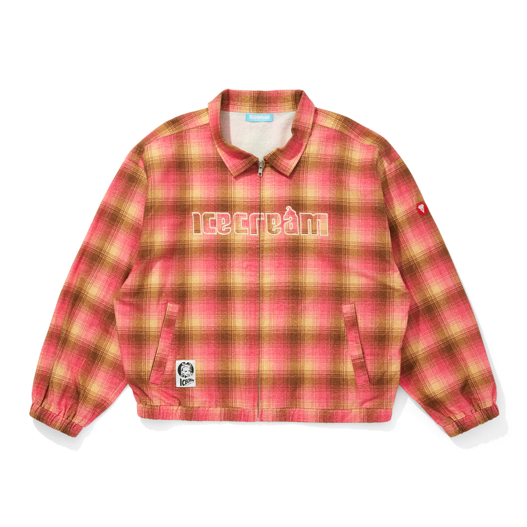 APPLIQUE LOGO FLANNEL CHECK ZIP UP SHIRT