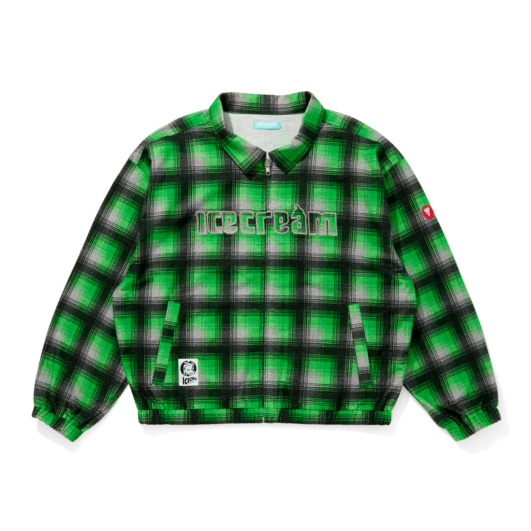 APPLIQUE LOGO FLANNEL CHECK ZIP UP SHIRT