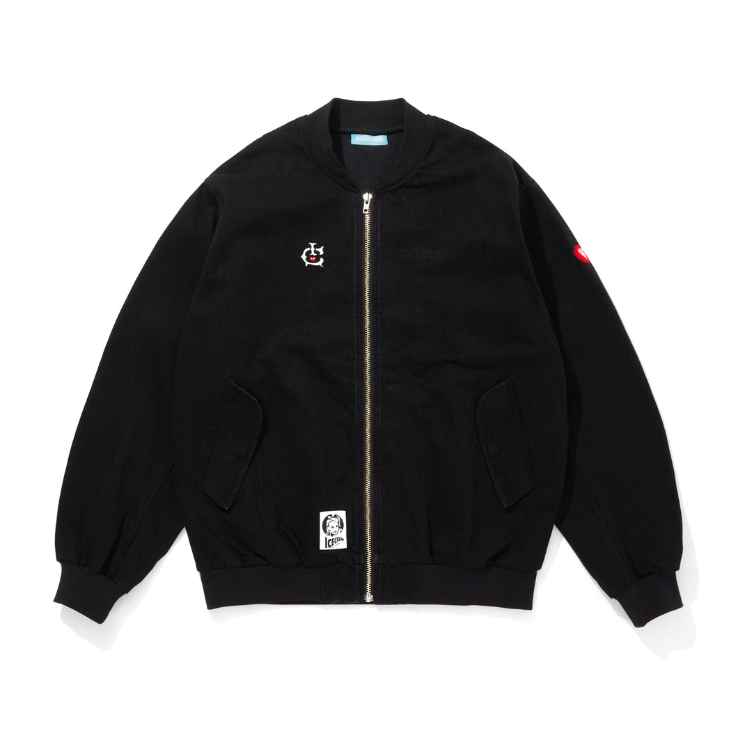 EMBROIDERED LOGO WASHED DENIM ZIP UP JACKET