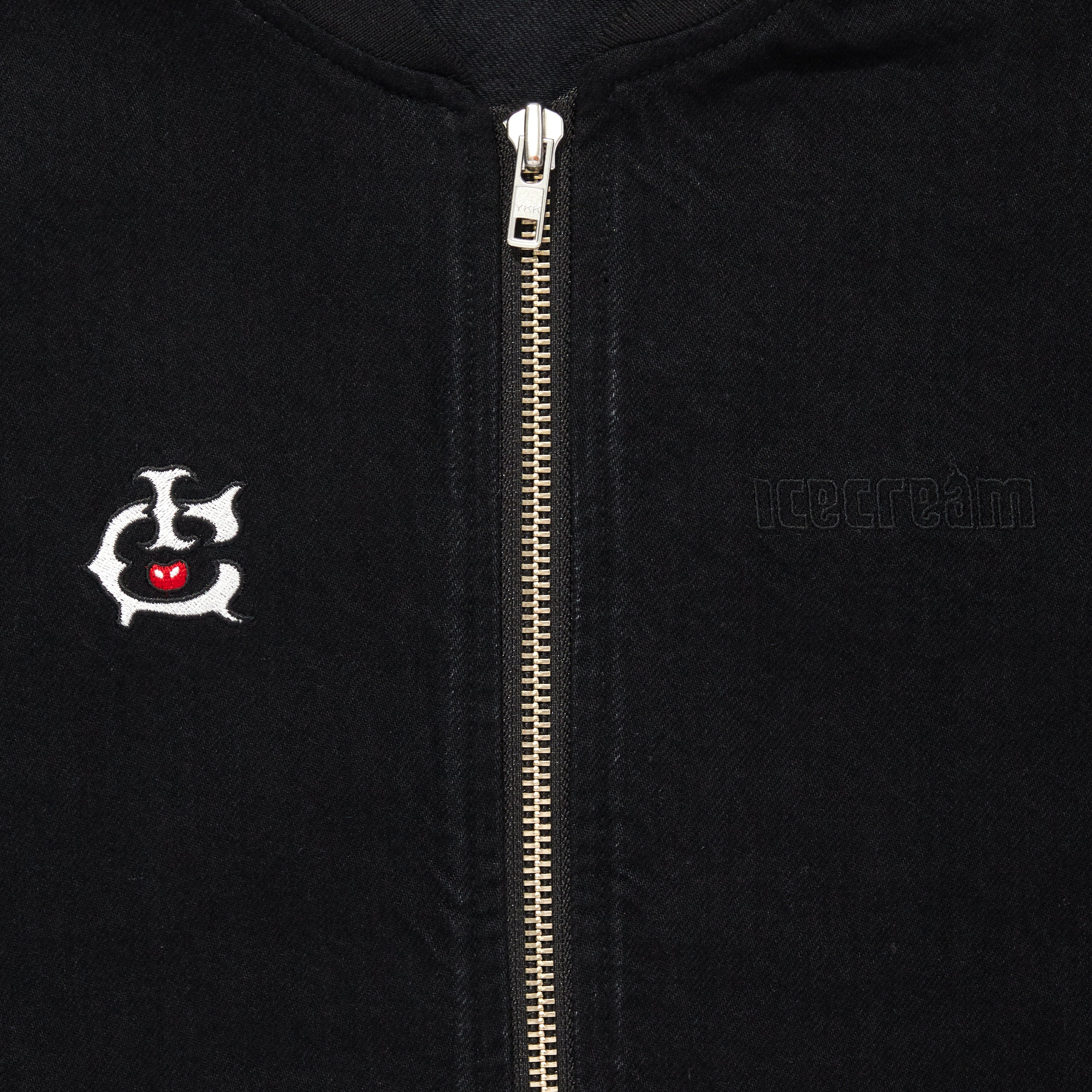 Load image into Gallery viewer, EMBROIDERED LOGO WASHED DENIM ZIP UP JACKET
