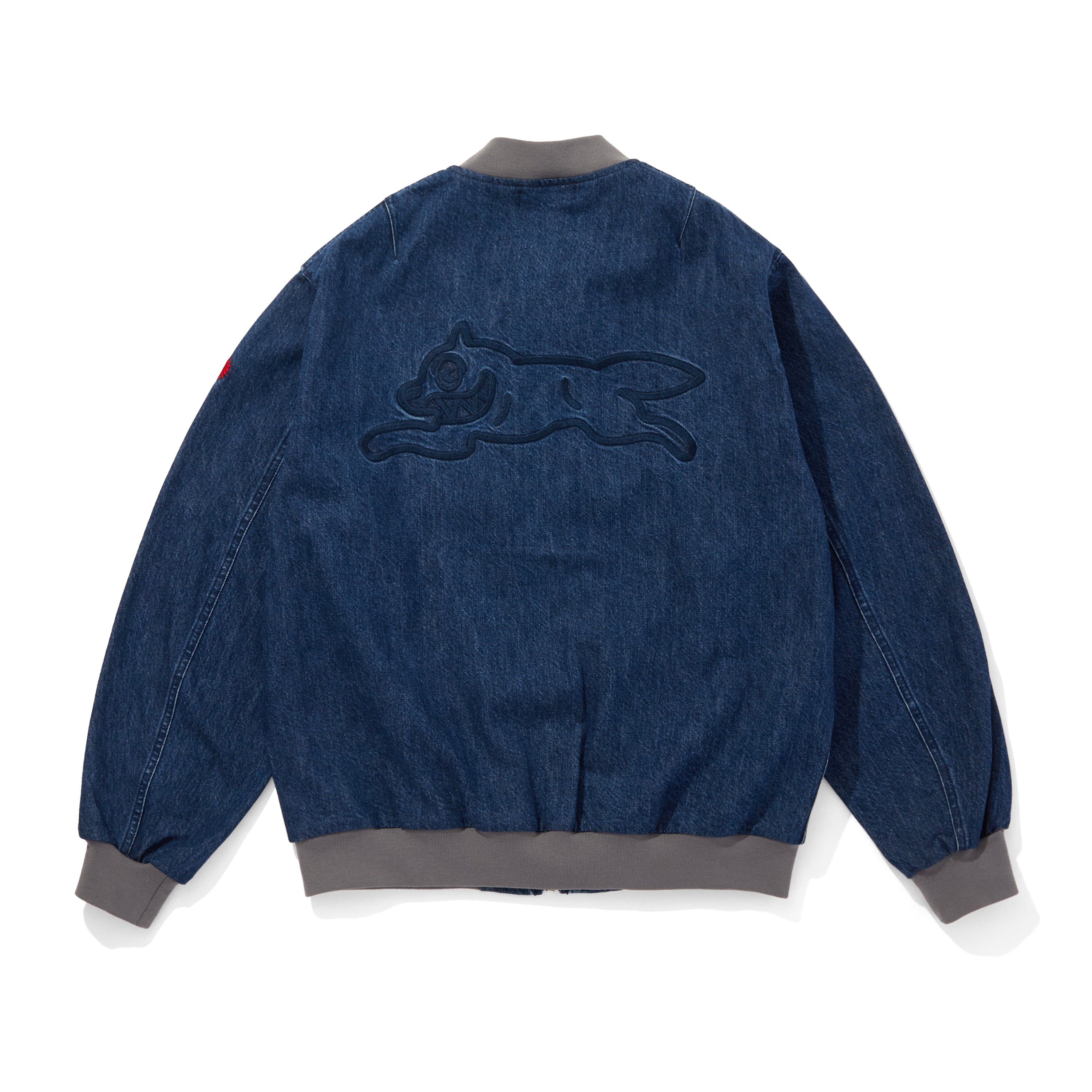 Load image into Gallery viewer, EMBROIDERED LOGO WASHED DENIM ZIP UP JACKET
