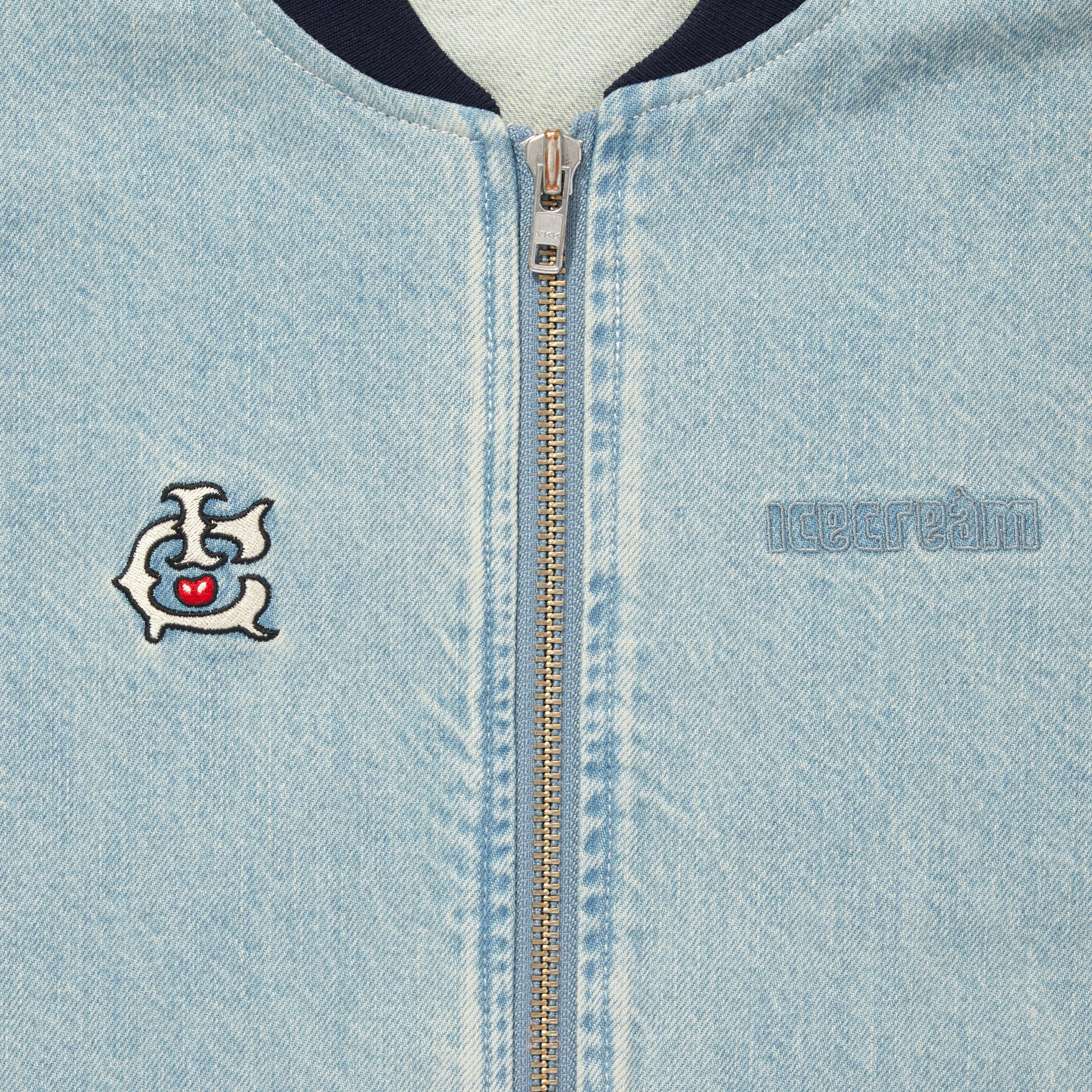 Load image into Gallery viewer, EMBROIDERED LOGO WASHED DENIM ZIP UP JACKET
