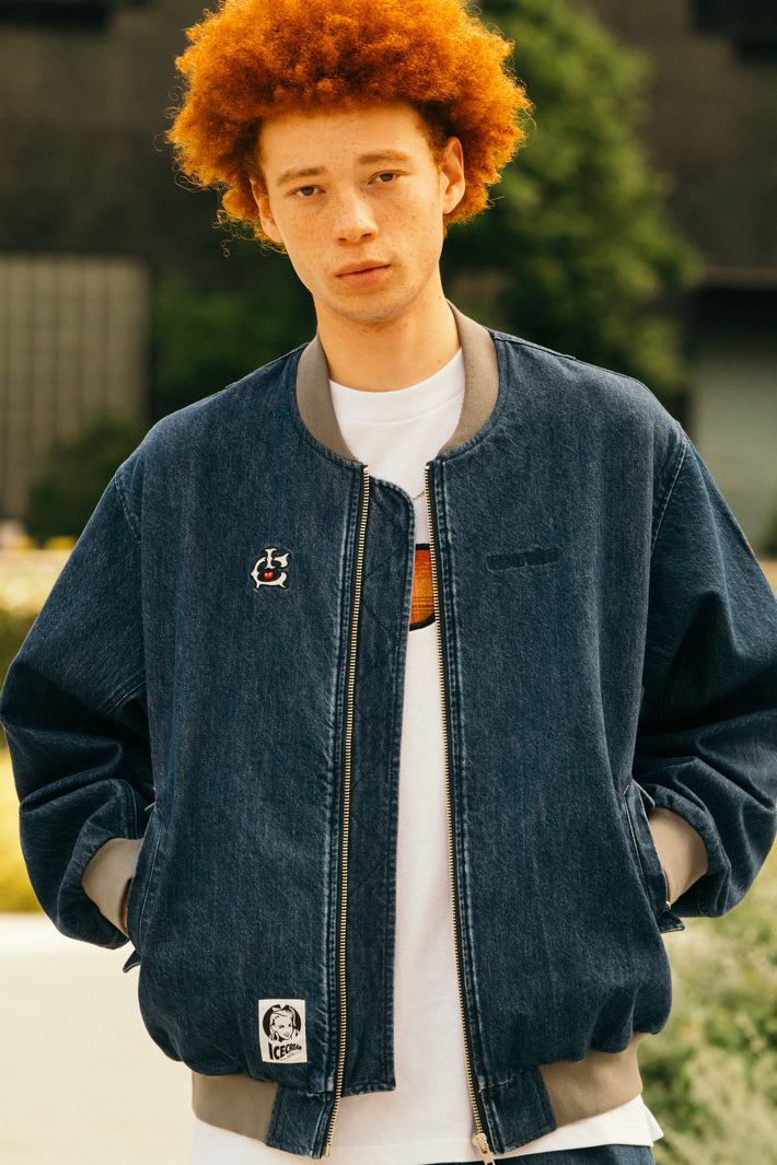 Load image into Gallery viewer, EMBROIDERED LOGO WASHED DENIM ZIP UP JACKET
