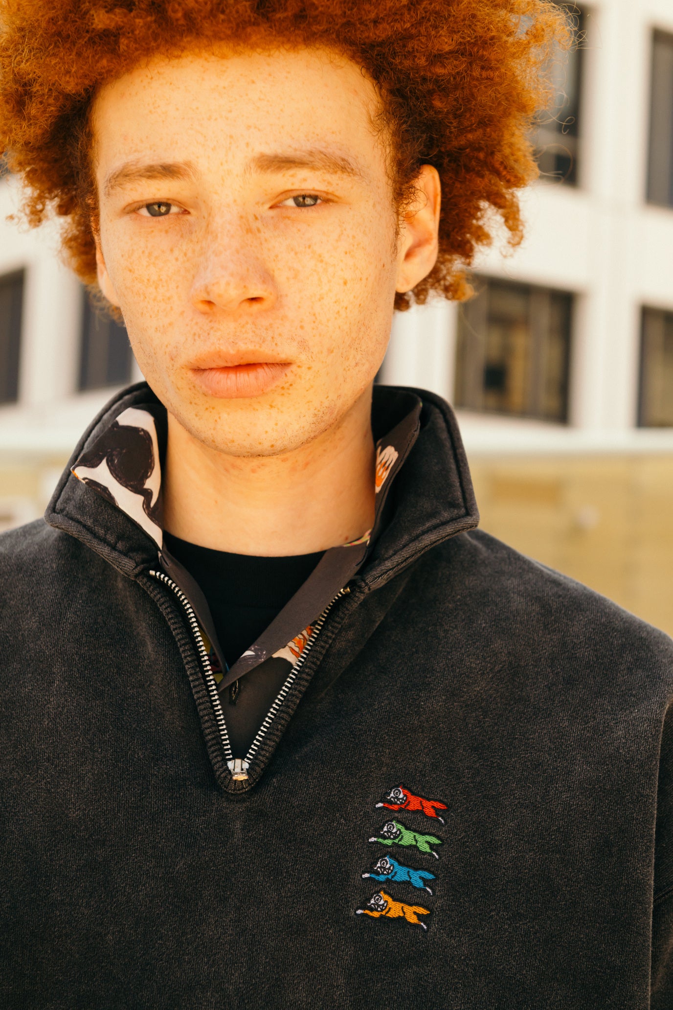 Load image into Gallery viewer, Embroidered Logo Damaged Hafe Zip Sweatshirt
